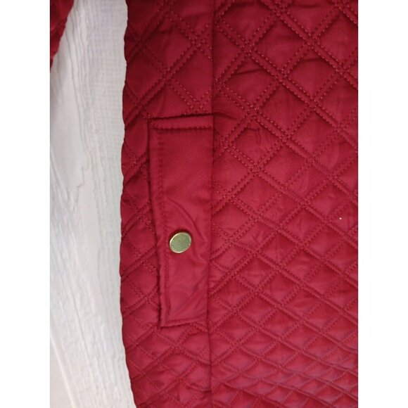 Isaac Mizrahi Live Coat Women's 2 Red Neck Bow Quilted Zip Snap Long Length - Picture 4 of 11